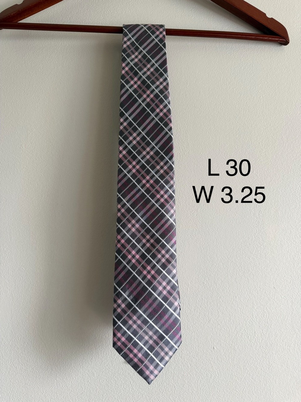 Prontouomo Couture Plaid Necktie Black Grey Pink 3.25” Classic Mens Tie